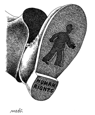medi-droits humains pietines caricature